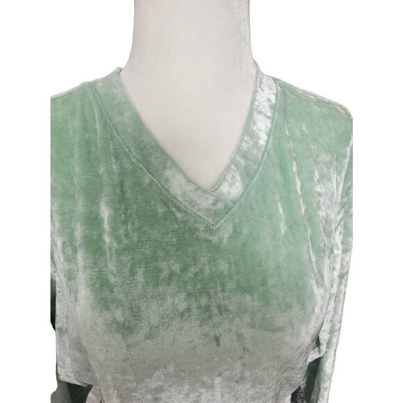 90s Cotton Ginny Mint Green Velour Crushed Velvet Long Sleeve Top Plus Sized 2x - Picture 2 of 5